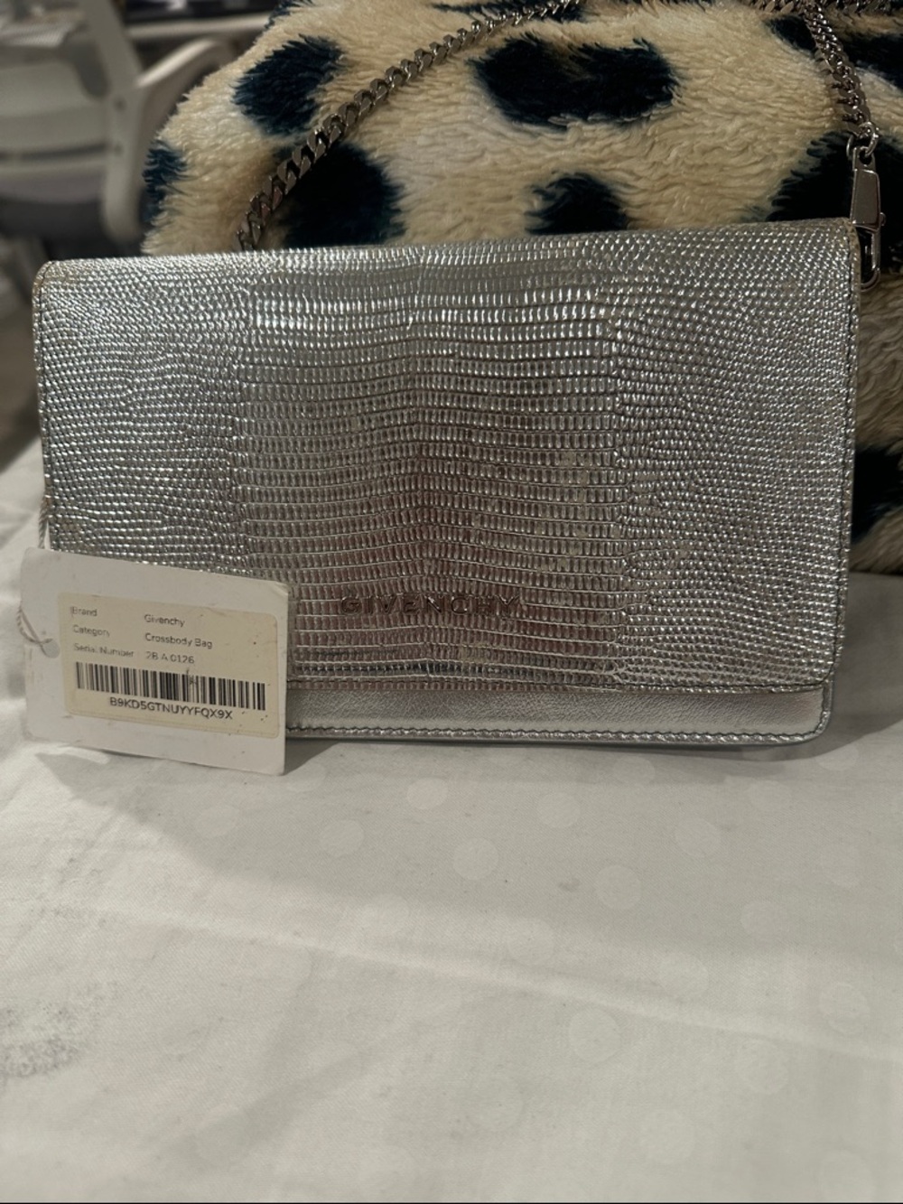 Givenchy Metallic Silver Lizard-Textured Crossbody